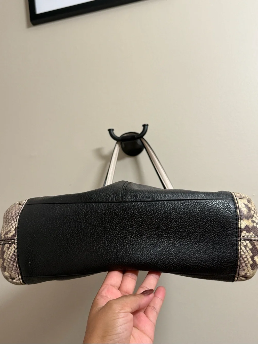Coach Black Pebbled Leather Hobo with Cream Snake-Print Sides